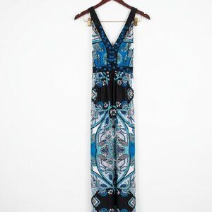 ECI NY Boho Beaded Paisley Maxi Dress - Blue/Black/White - Size 6